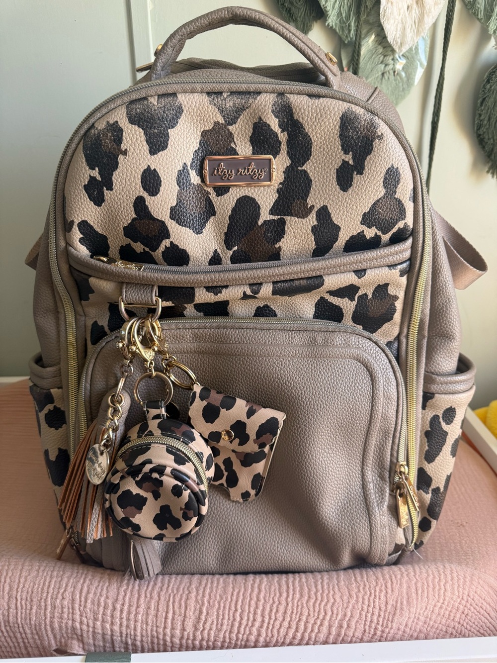 Itzy Ritzy Taupe Leopard Print Backpack